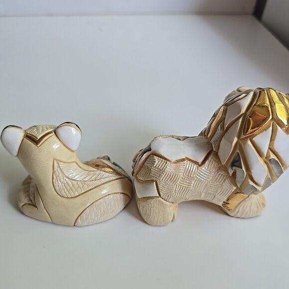 Artesania Rinconada Lion 3.5"L Baby 2" limited color White Gold Pottery Figurine - Picture 13 of 16